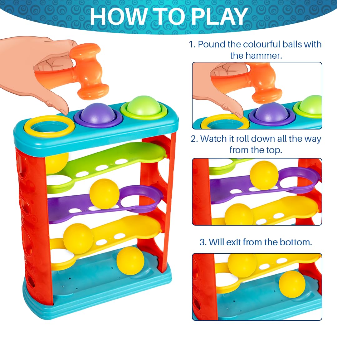 Ratna's Zoom & Boom 2-in-1 Montessori Activity Toy Set Containing Hammer Ball & Racing Tower Track with Stack Toy