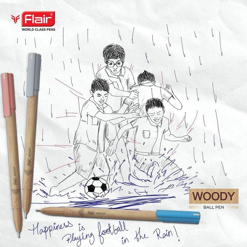 Flair Woody 0.7mm Ball Pen | Attractive Woody Design | Smooth Ink Flow System With Low-Viscosity Ink | Smudge Free Writing | Blue Ink - Pack of 10 Pens