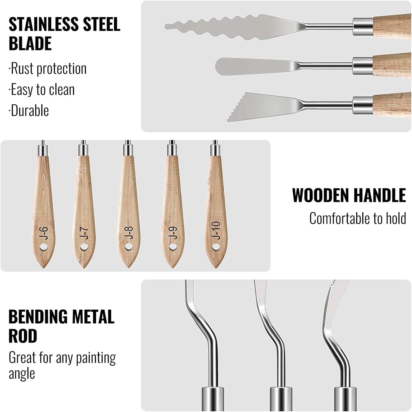 Satyam's 10 Pieces Painting Knives with Wood Grip Handle Stainless Steel Palette Knife Set Oil Painting Metal Knives Color Mixing Scraper Painting Art