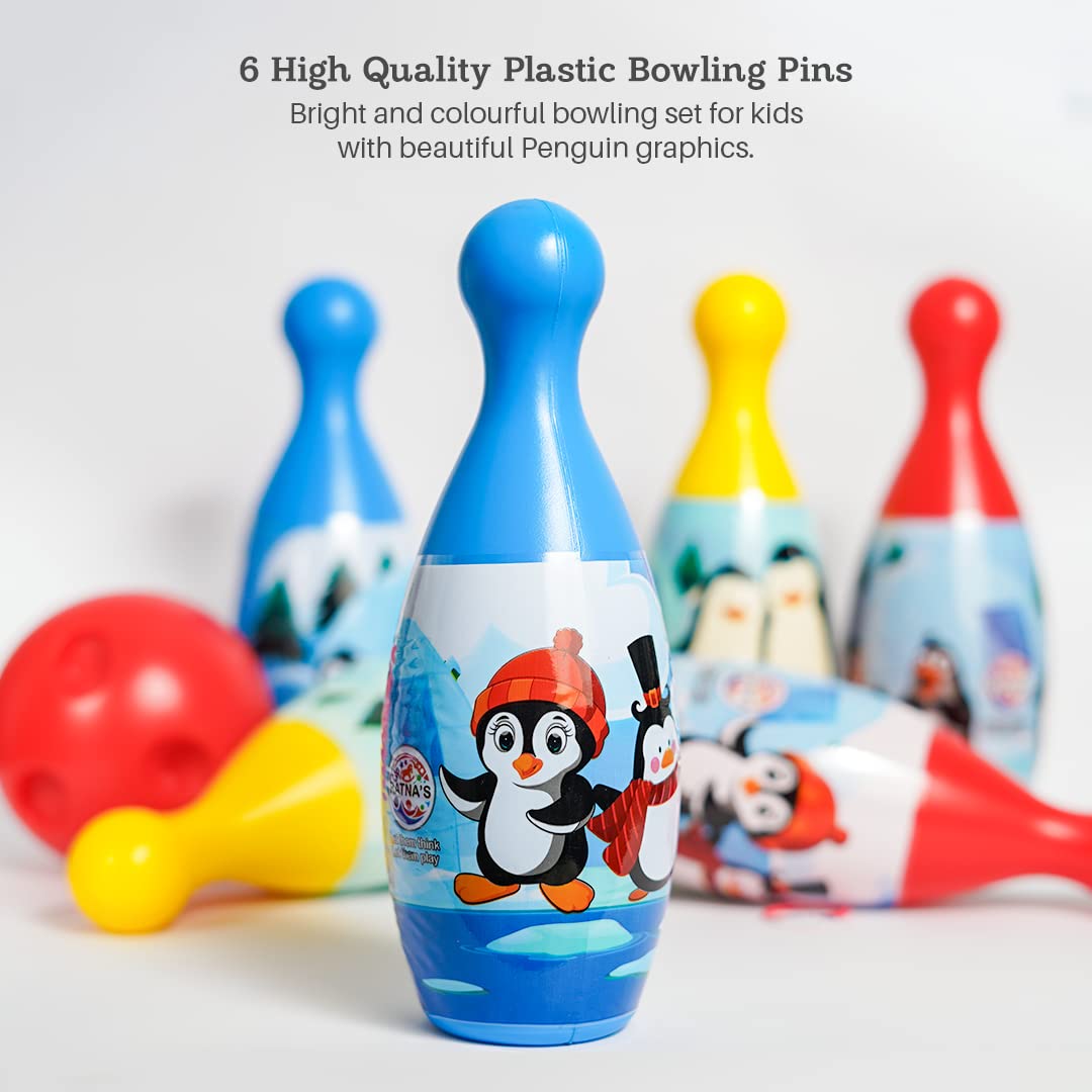 Ratna's Junior Penguin Bowling Set with 6 Pins & 1 Ball Toys Sports Game Gift for Kids
