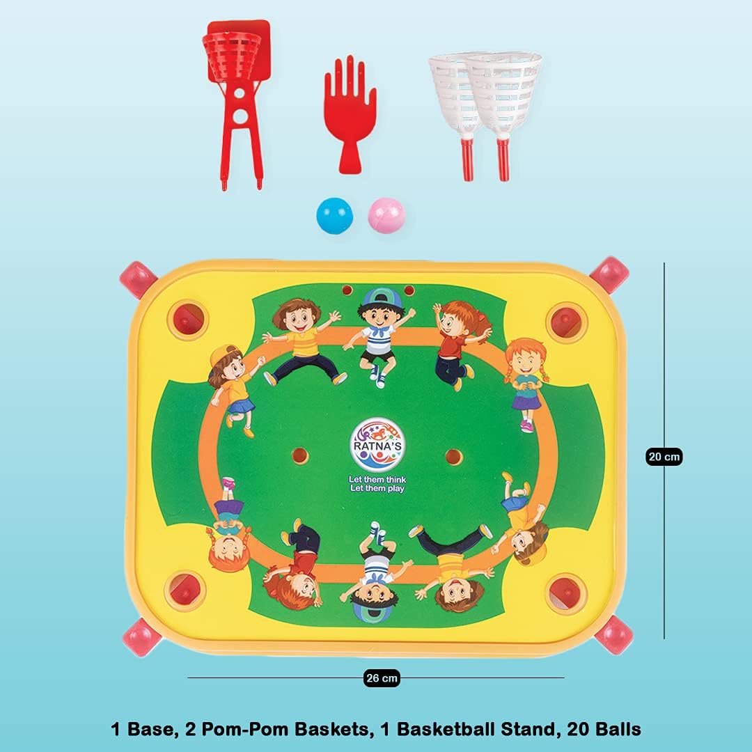 RATNA'S Double Strokes Twin Games 2 in 1 (Basket Ball & POM-POM) for Kids to Play
