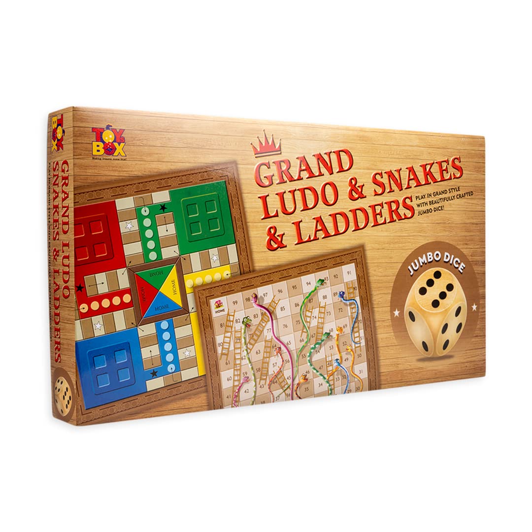 Toysbox Grand Ludo and Snakes & Ladders Board Game with Jumbo Size Wooden Dice to Play