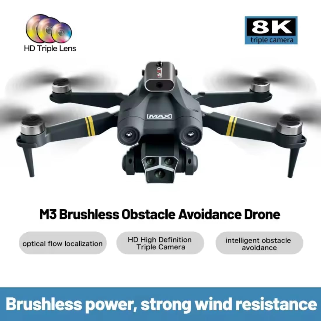 M3 Max Drone with Camera 8K 45 Mins Flight 5GHz Transmission GPS Auto Return Brushless Motor Foldable and 3D Flips Headless Mode Aerial Photography Drone Multicolor