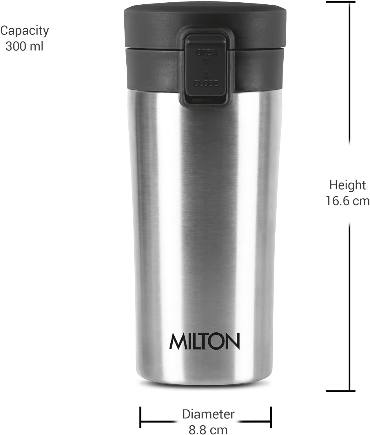 Milton Coffee Mug Thermosteel Hot or Cold Insulated Flask, 300 ml, Peach | Leak Proof | Rust Proof | Tea Mug | Soup Flask | Juice Mug | Water Flask | Easy Grip | Easy to Carry