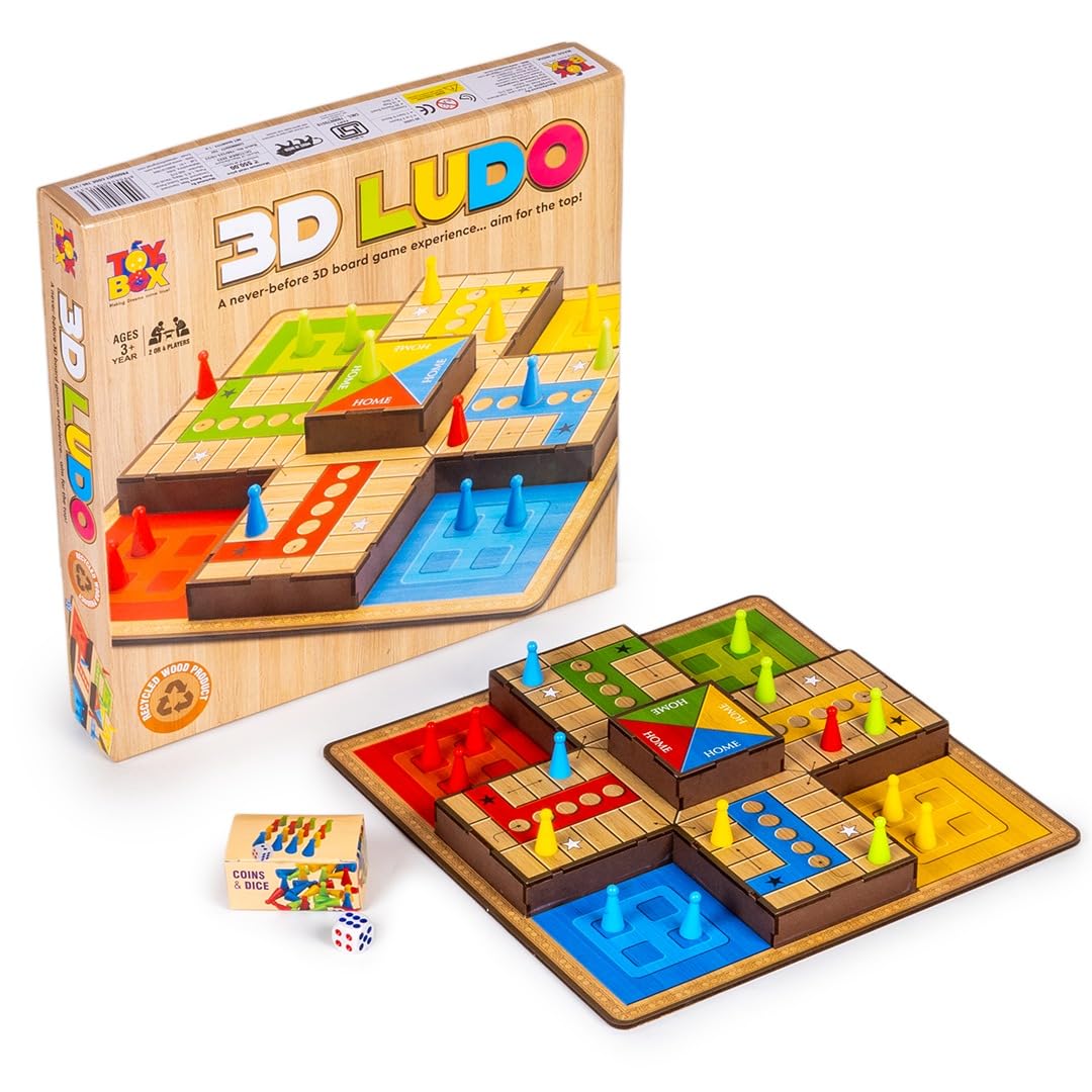 Toysbox 3D Ludo MDF Wooden Board Game Toy Play Family Fun with for Kids and Adults