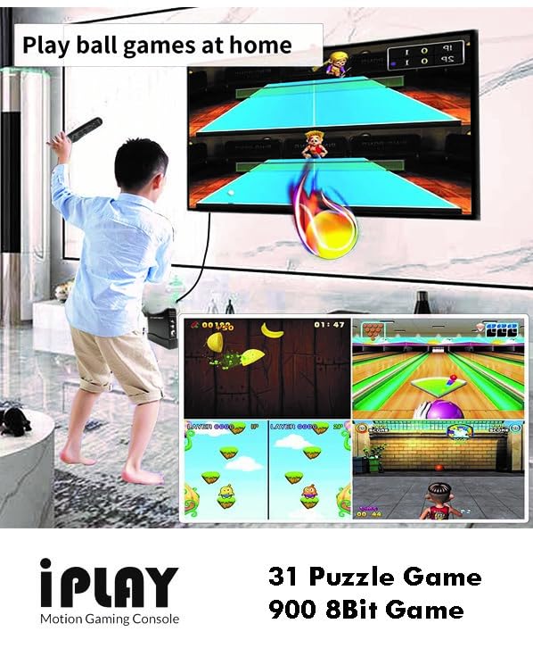 Sameo i Play 32 Bit Motion TV Video Game Console for Kids with 962Built in games 31 Motion Sports Games,31 Casual Puzzle Games and 900 8-Bit Games Toy Birthday Gift for Boys Girls