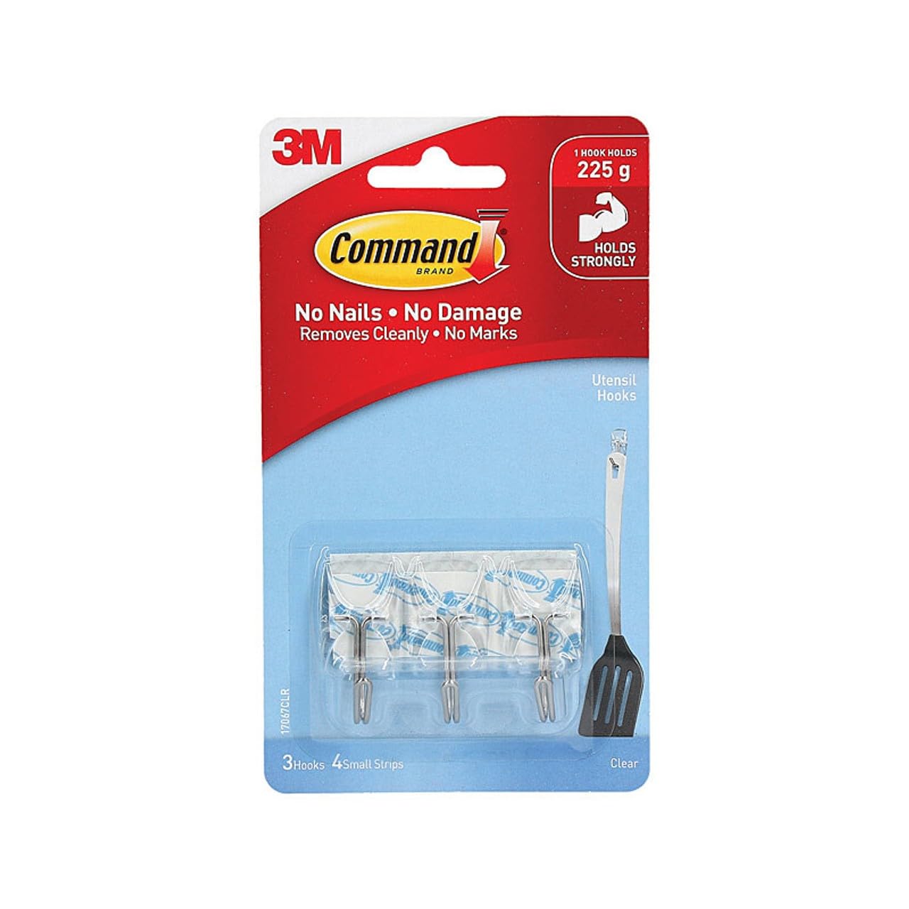 3M Command Small Clear Wire Wall Hooks, Up To 225Gms, Holds Strongly, Reusable, Adhesive Hooks For Wall, Multi-Surface Damage Free Hooks For Hanging Transparent, 3Hooks, 4 Strips - Plastic
