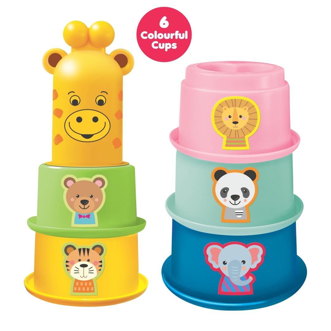 Toymate Stacking Cups With Giraffe&Rolling Ball Fun Tower-Toddler'S Game Combo Of 11 Pcs Gift Set Multi