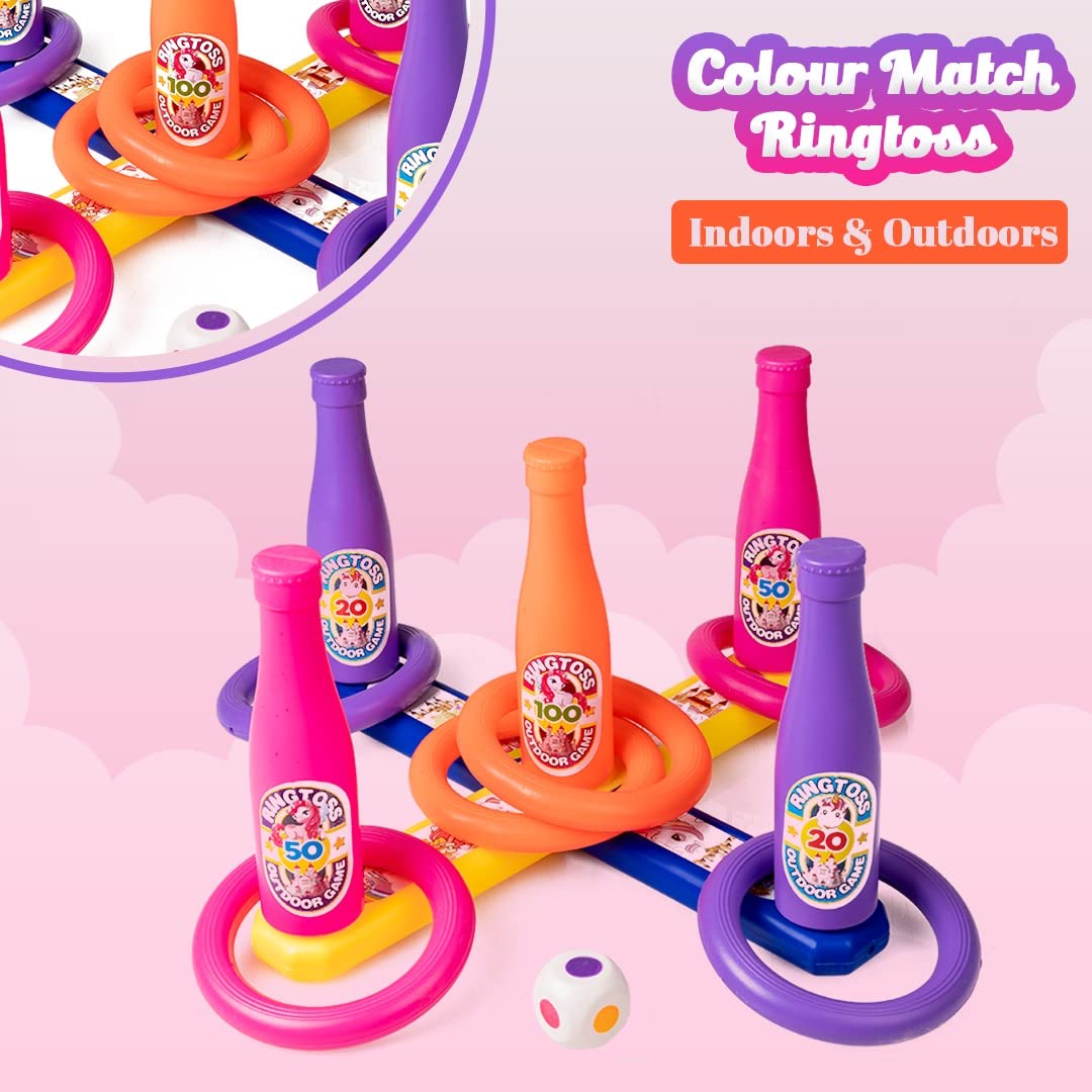Ratna's 2 in 1 Colour Match Ring toss Unicorn Print Target Game Set - Indoor & Outdoor Game for Kids