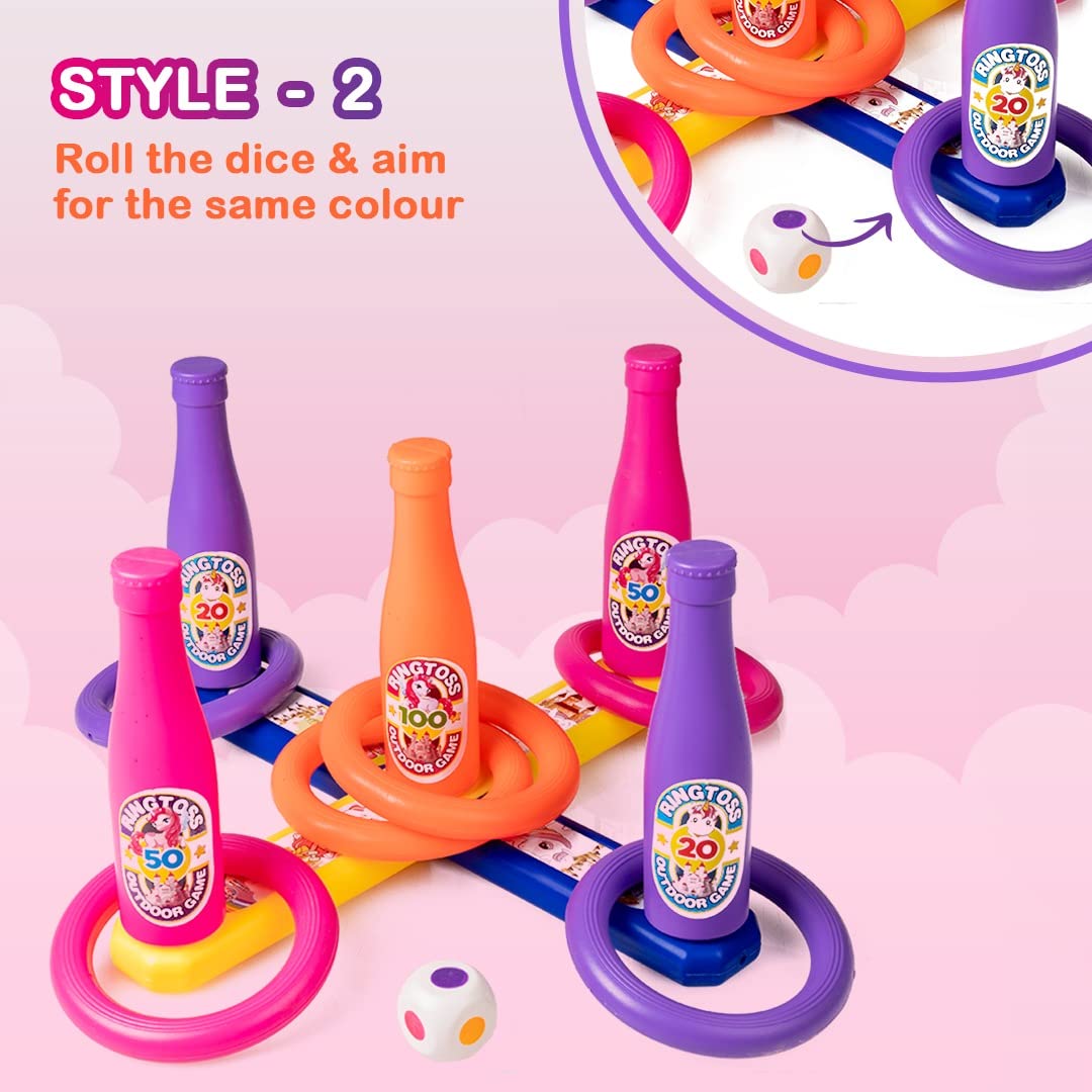 Ratna's 2 in 1 Colour Match Ring toss Unicorn Print Target Game Set - Indoor & Outdoor Game for Kids
