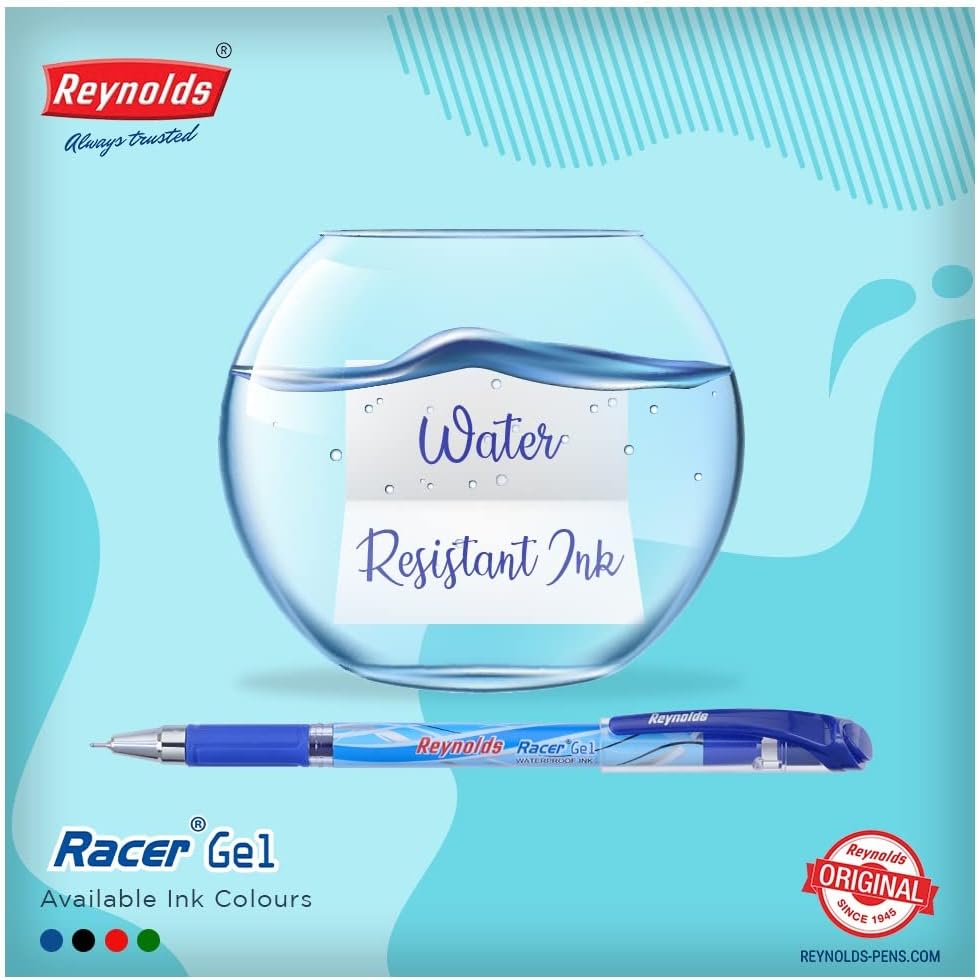 Reynolds Racer Gel Blue 5 Pc's Lightweight Gel Pen With Comfortable Grip For Extra Smooth Writing I School And Office Stationery|0.5Mm Tip Size