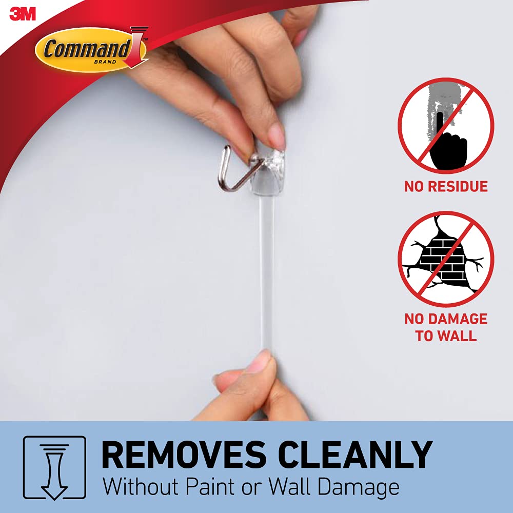 3M Command Small Clear Wire Wall Hooks, Up To 225Gms, Holds Strongly, Reusable, Adhesive Hooks For Wall, Multi-Surface Damage Free Hooks For Hanging Transparent, 3Hooks, 4 Strips - Plastic