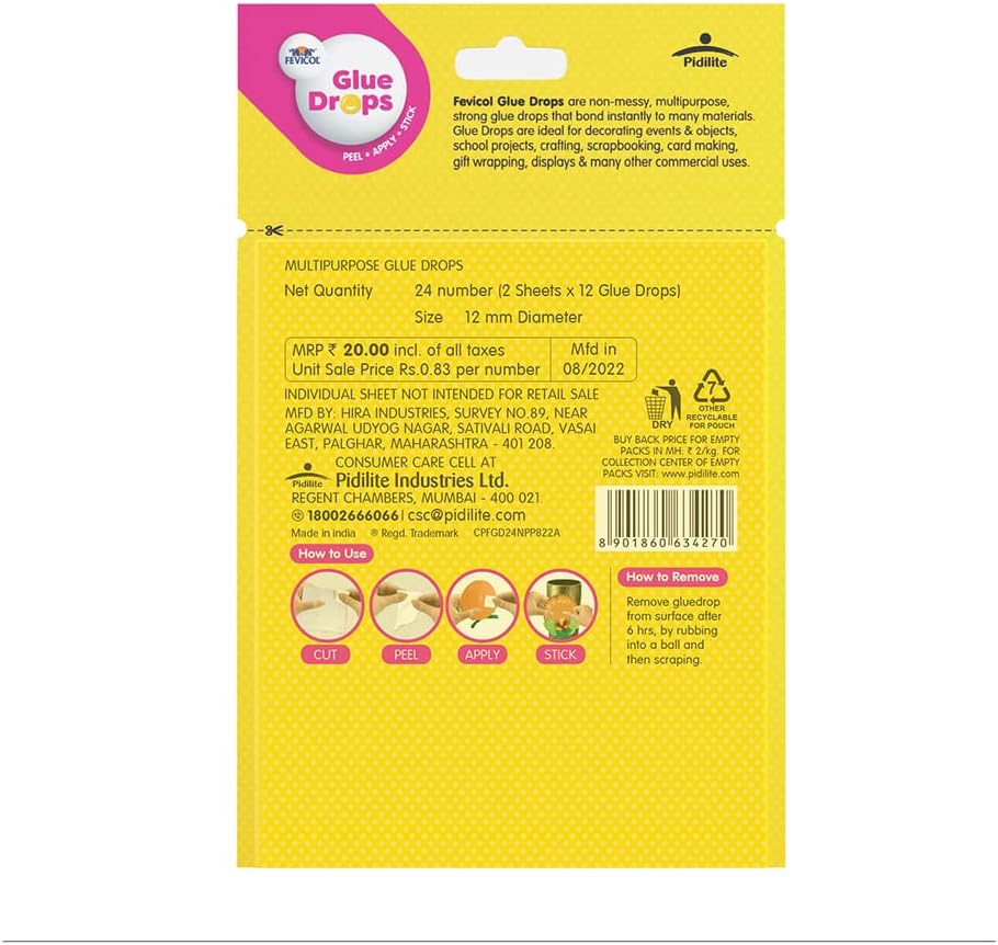 Pidilite Fevicol Multi Use Glue Drops for Events, Decorations & Craft Projects (24 dots)