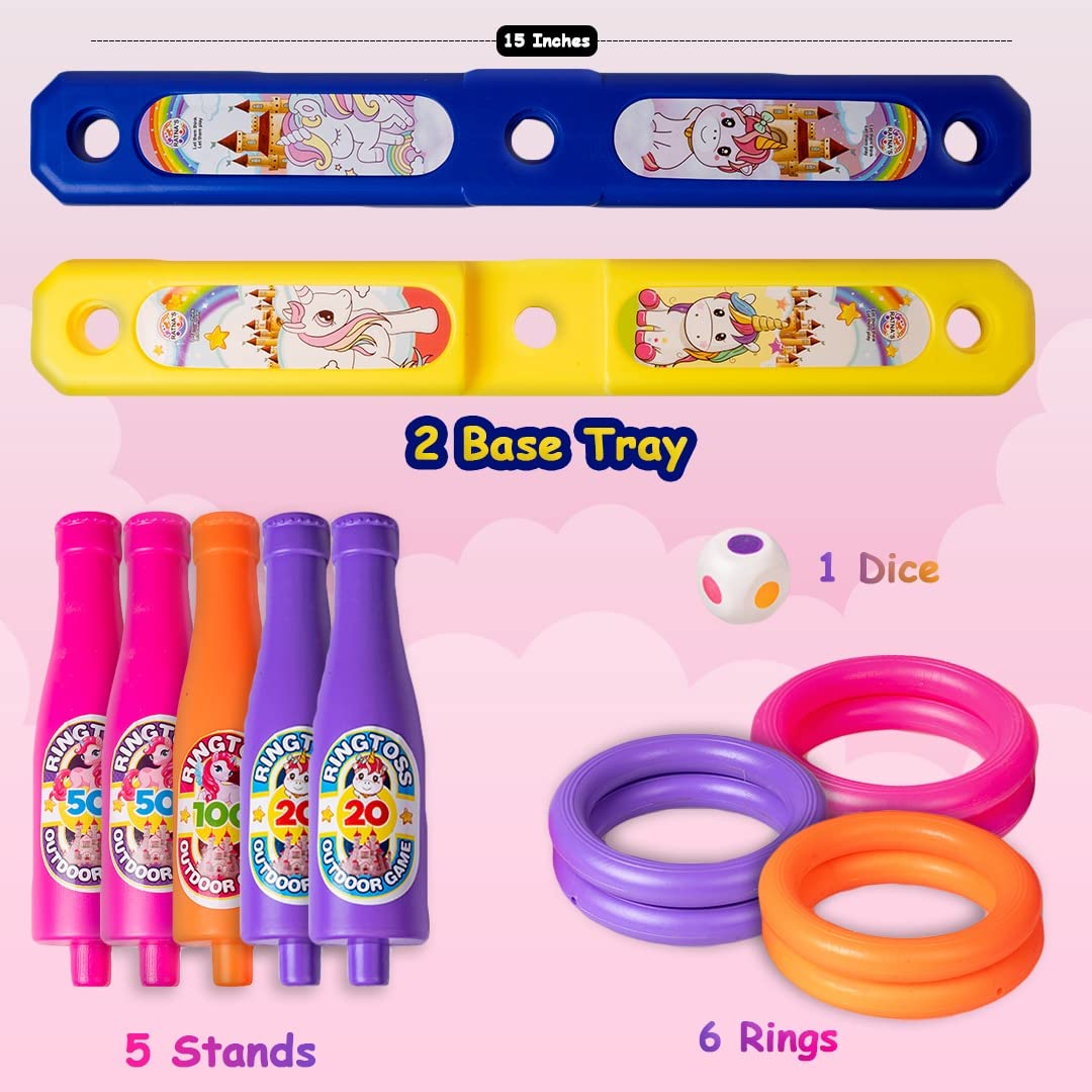 Ratna's 2 in 1 Colour Match Ring toss Unicorn Print Target Game Set - Indoor & Outdoor Game for Kids