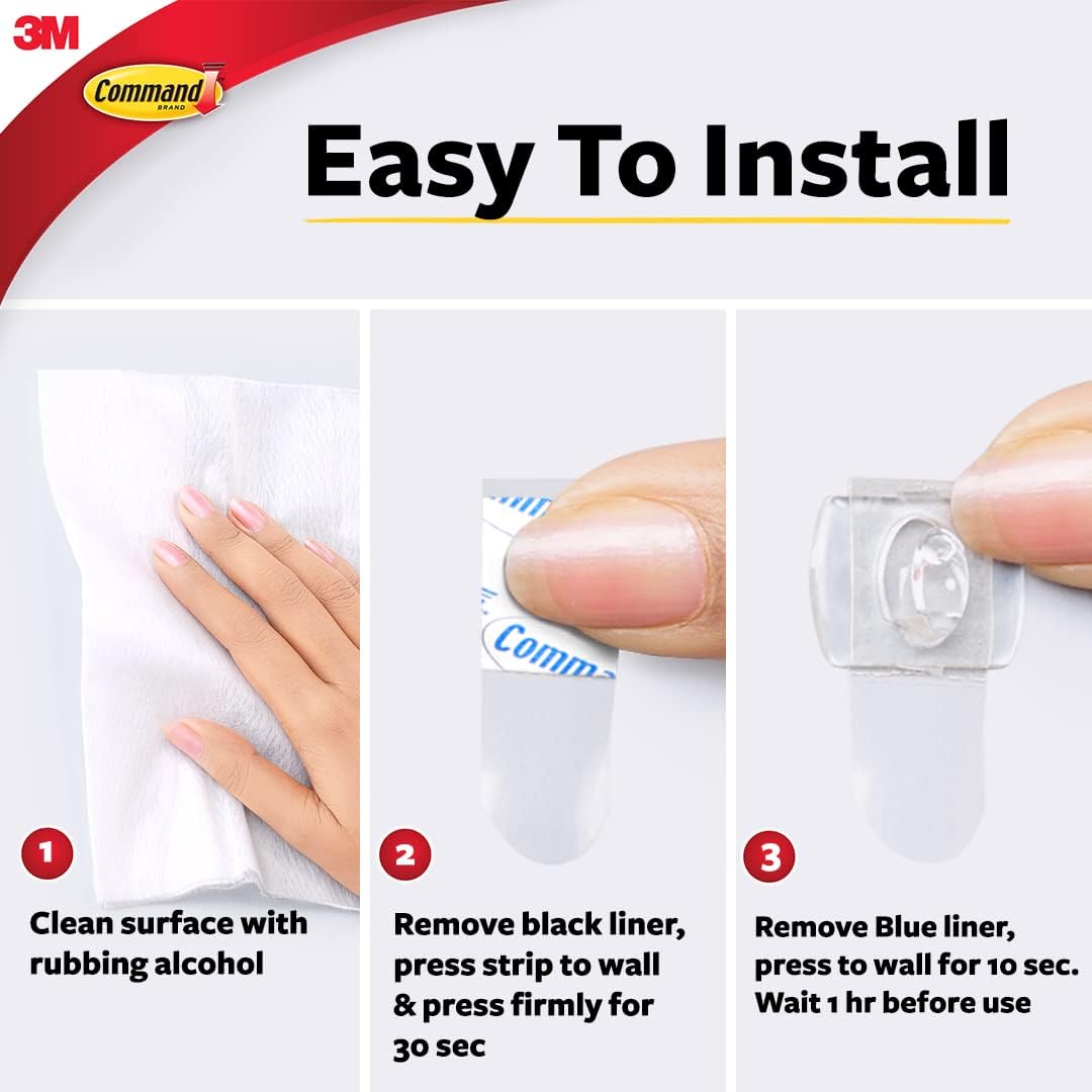 3M Command Plastic Clear Decorating & Organizing Wall Hooks, Holds Strongly, Reusable, Adhesive Hooks For Wall, Multi-Surface Damage Free Hooks For Hanging Transparent, 20 Clips, 24 Strips