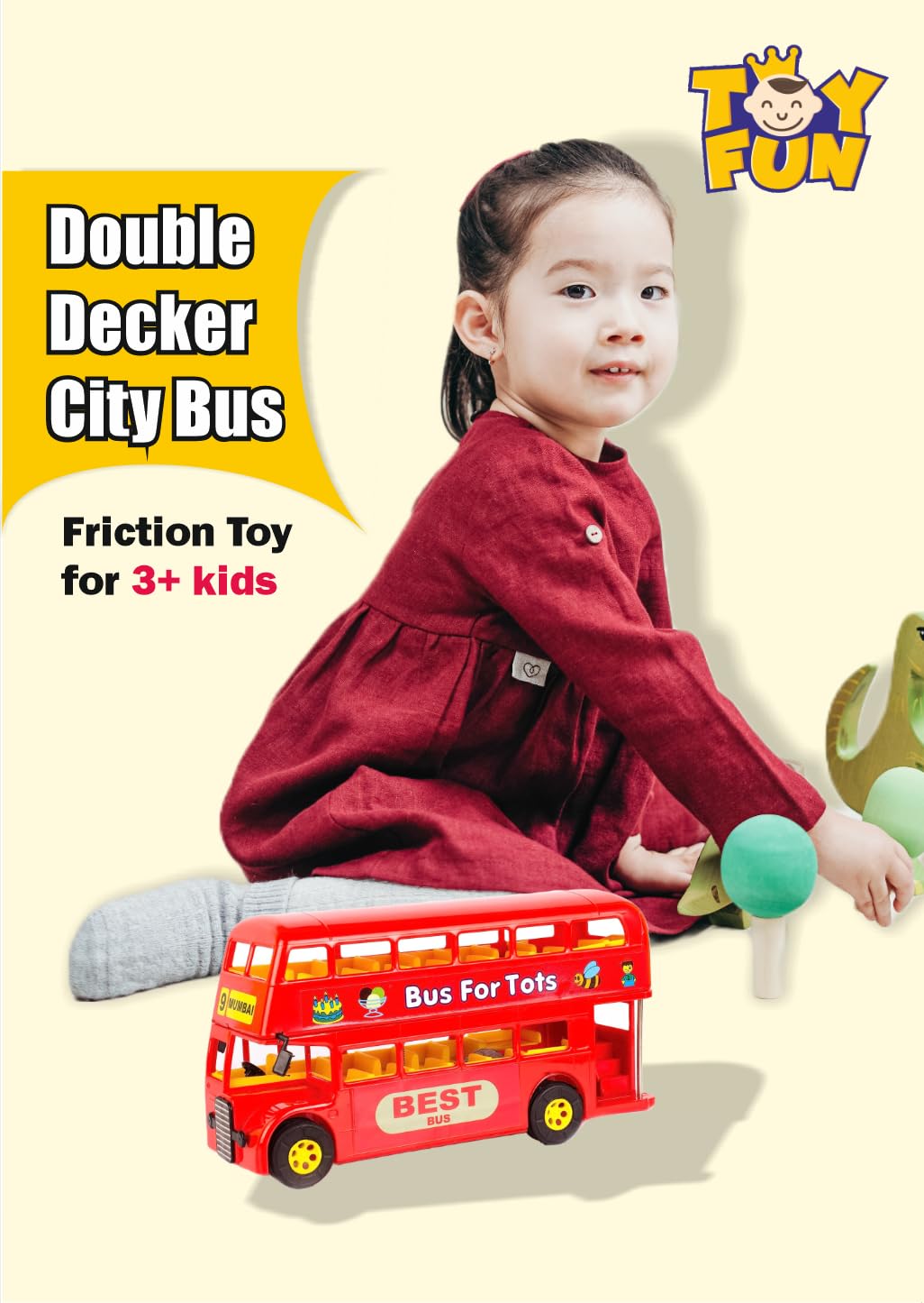 Prime Double Decker City Bus of Mumbai - Vehicle Friction Toy, Age: 3 Years & Above, Color: Red