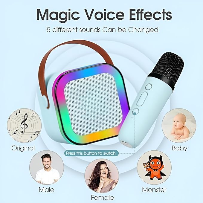 K12 Wireless Karaoke mic with Speaker Bluetooth: Bluetooth-Enabled Wireless Karaoke Mic Speaker with Multiple Compatibility Modes, RGB Lighting, and Party POP Bluetooth