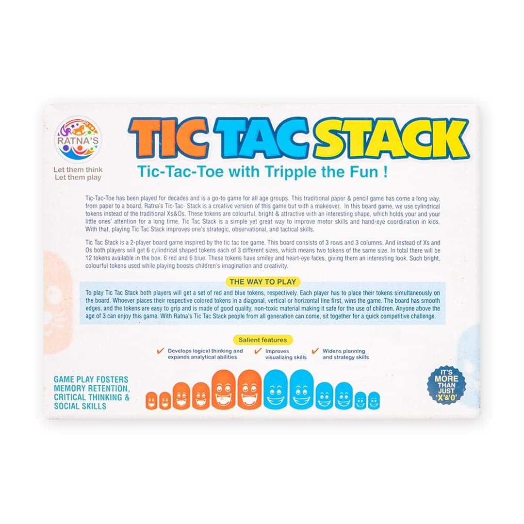 Ratna's Tic Tac Stack Mind Challenging Strategy Family Board Game for Kids & Adults