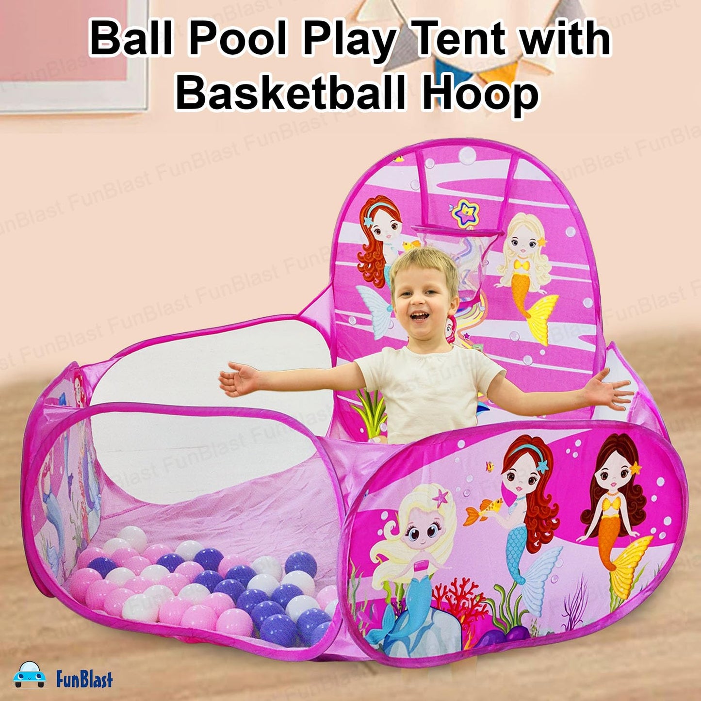 Large Size Ball Pool for Kids, Foldable Square Zoo Ball Pool Play Tent Kids, Playground Tent House with 50 Balls – Ball Pool Game for 2-5 Years Old Kids, Boys, Girls (Mermaid)