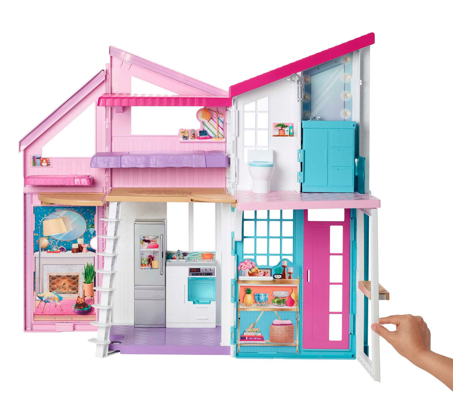 Barbie Malibu House 2-Story, 6-Room Dollhouse with Transformation Features, Plus 25+ Pieces Including Furniture, Patio Fence and Accessories