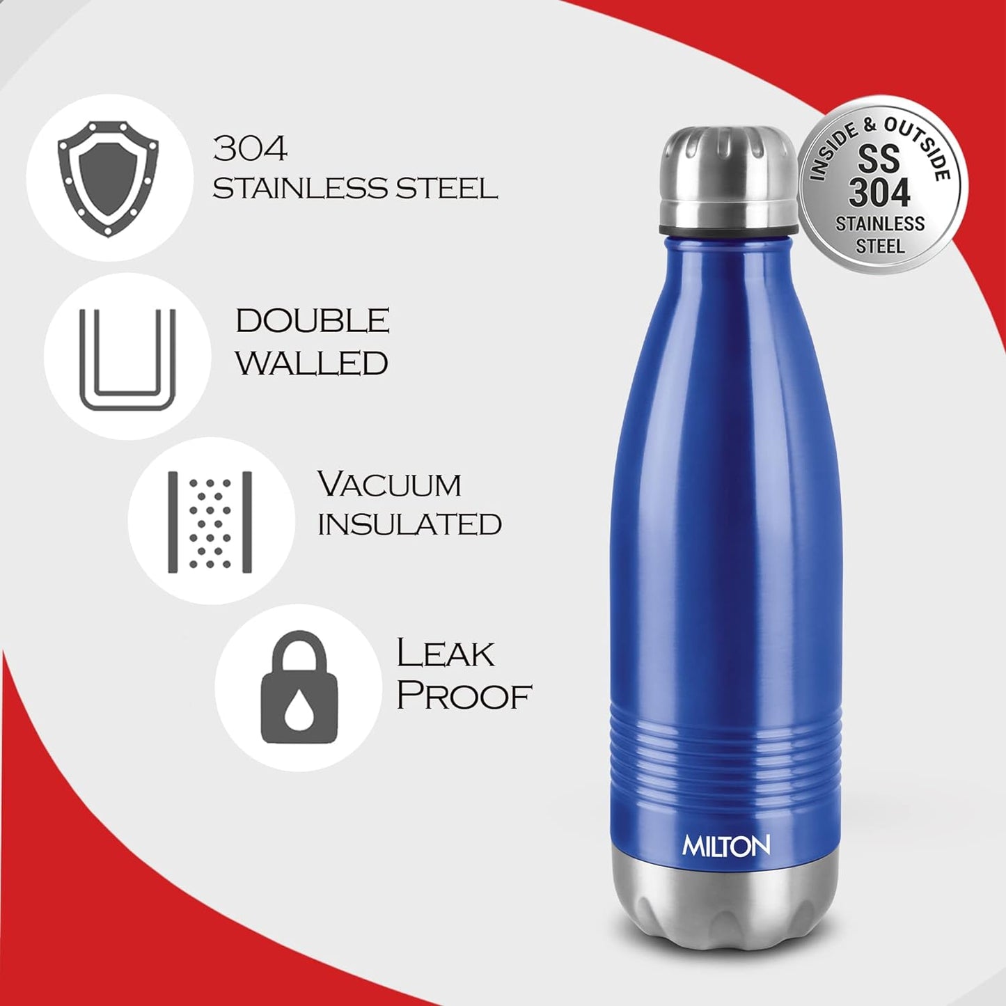 Milton Duo DLX 500 Thermosteel 24 Hours Hot and Cold Water Bottle, 1 Piece, 500 ml, | 100% Leak Proof | Office Bottle | Gym | Home | Kitchen | Hiking | Trekking | Travel Bottle