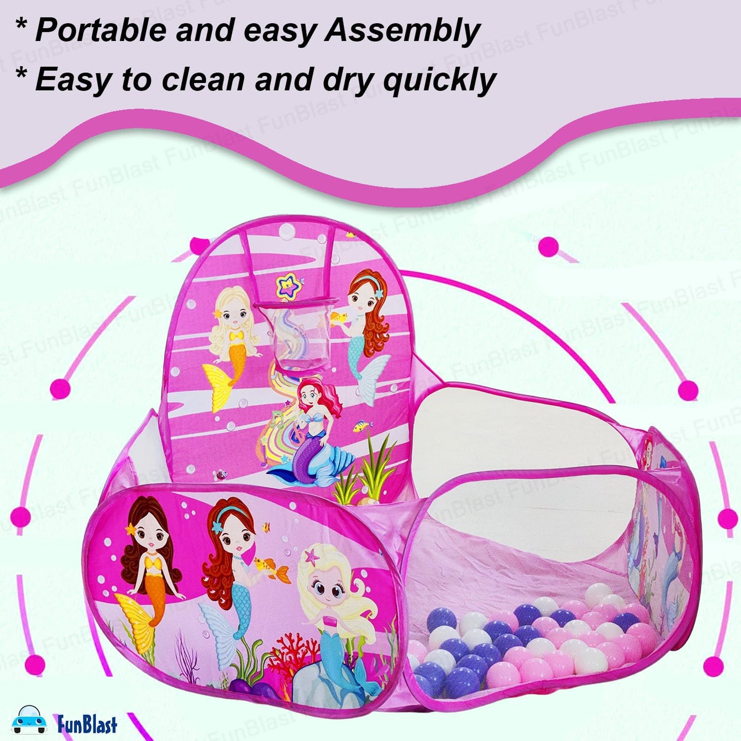 Large Size Ball Pool for Kids, Foldable Square Zoo Ball Pool Play Tent Kids, Playground Tent House with 50 Balls – Ball Pool Game for 2-5 Years Old Kids, Boys, Girls (Mermaid)