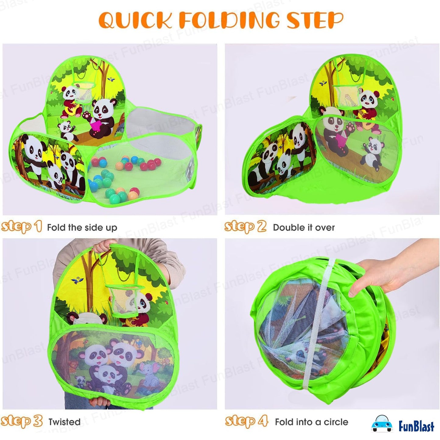 Large Size Ball Pool for Kids, Foldable Square Zoo Ball Pool Play Tent Kids Playground Tent House with 50 Balls – Ball Pool Game for 2-5 Years Old Kids, Boys, Girls (Panda Ball Pool)