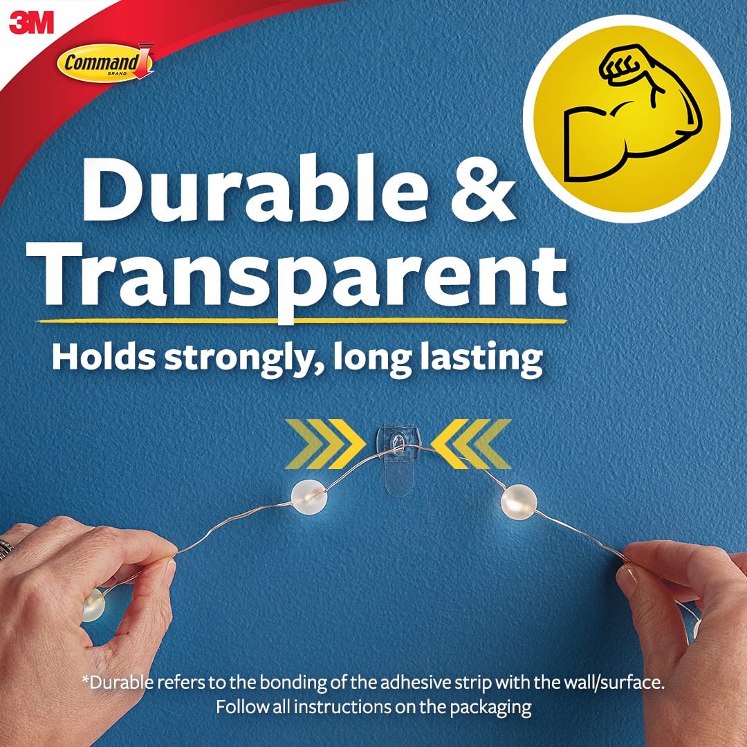3M Command Plastic Clear Decorating & Organizing Wall Hooks, Holds Strongly, Reusable, Adhesive Hooks For Wall, Multi-Surface Damage Free Hooks For Hanging Transparent, 20 Clips, 24 Strips