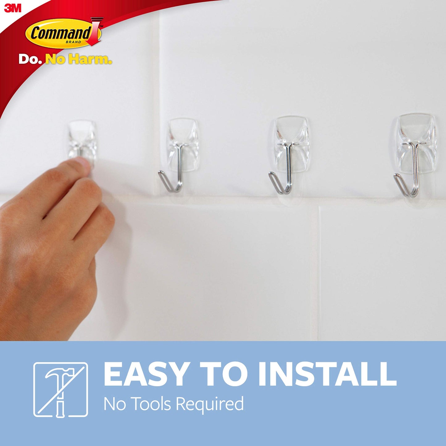 3M Command Small Clear Wire Wall Hooks, Up To 225Gms, Holds Strongly, Reusable, Adhesive Hooks For Wall, Multi-Surface Damage Free Hooks For Hanging Transparent, 3Hooks, 4 Strips - Plastic