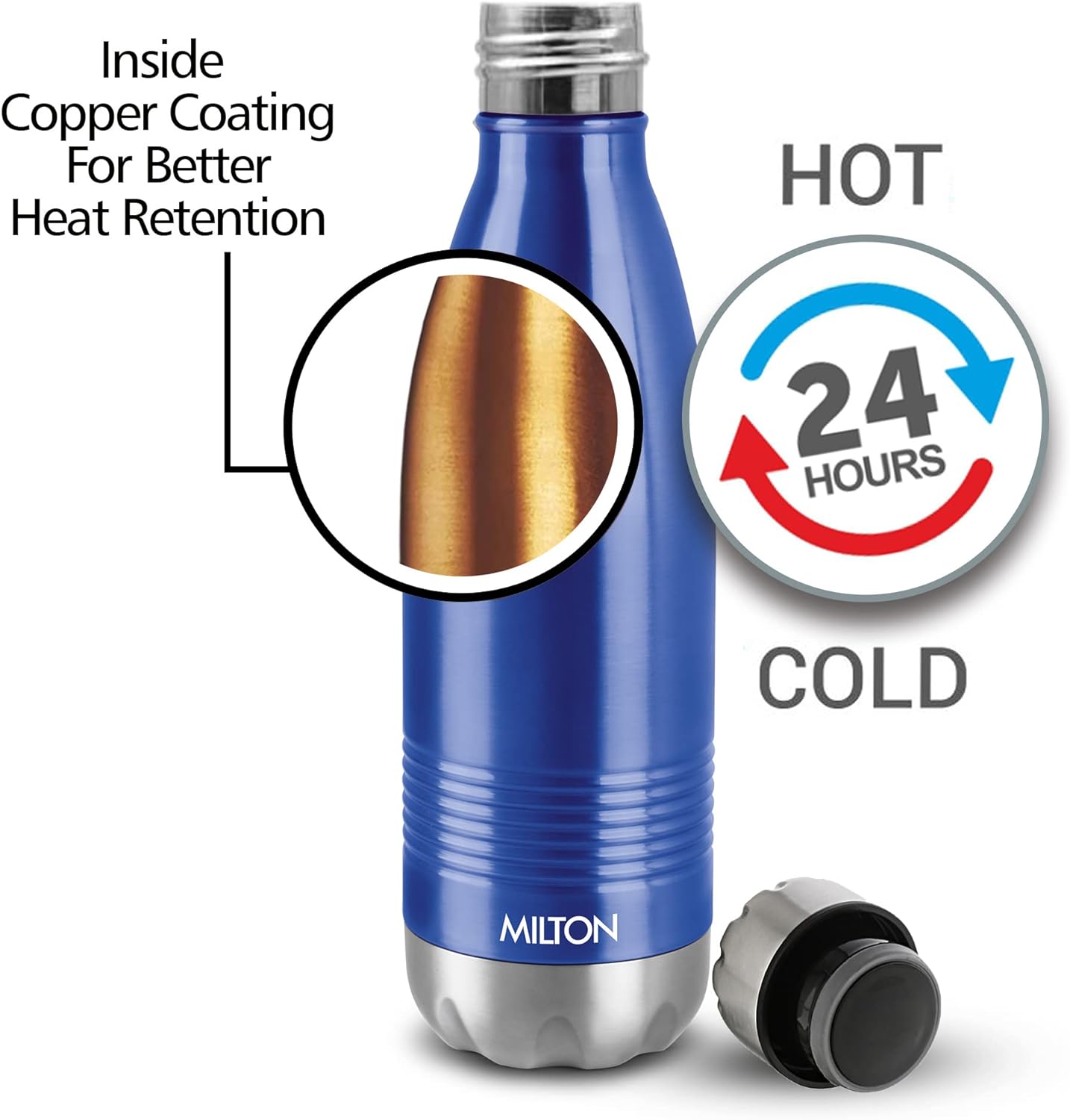 Milton Duo DLX 500 Thermosteel 24 Hours Hot and Cold Water Bottle, 1 Piece, 500 ml, | 100% Leak Proof | Office Bottle | Gym | Home | Kitchen | Hiking | Trekking | Travel Bottle