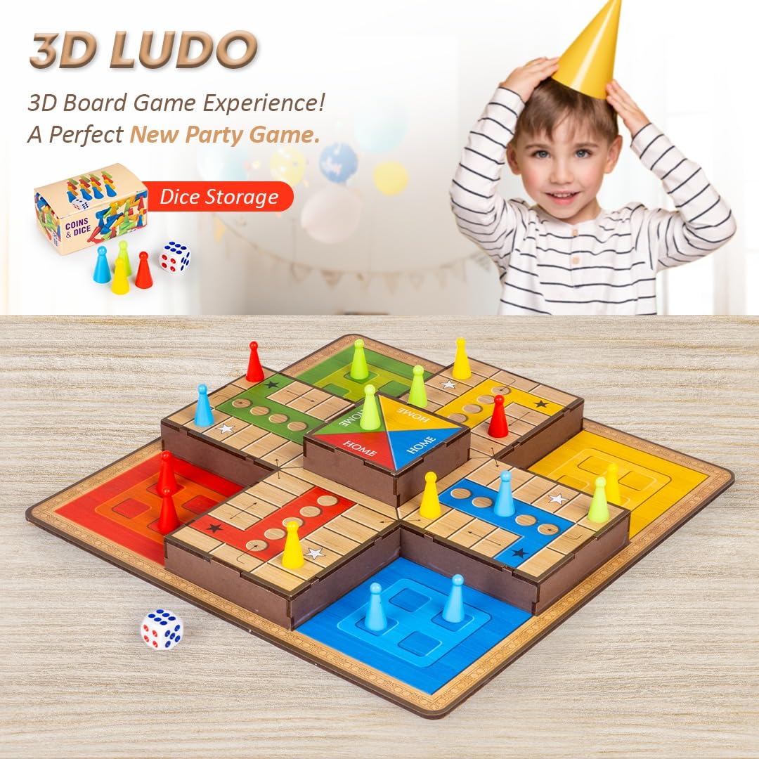 Toysbox 3D Ludo MDF Wooden Board Game Toy Play Family Fun with for Kids and Adults