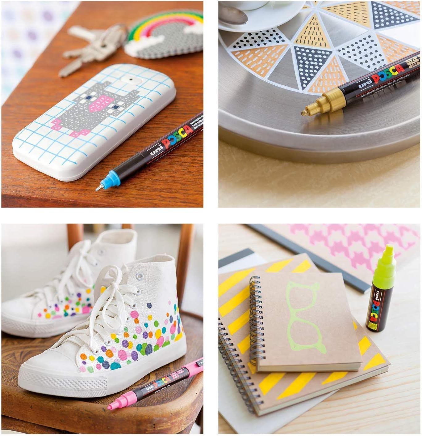 Posca uni-ball 5M 1.8-2.5 mm Bullet Shaped Paint Marker Pen | Reversible & Washable Tips | For Rocks Painting, Fabric, Wood, Canvas, Ceramic, Scrapbooking, DIY Crafts | 8 Shades, Pack of 8