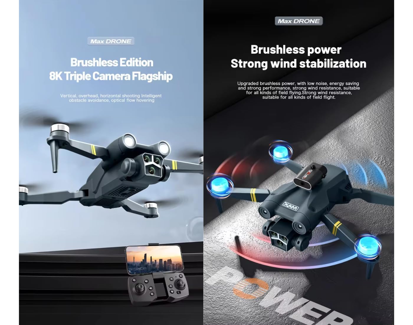 M3 Max Drone with Camera 8K 45 Mins Flight 5GHz Transmission GPS Auto Return Brushless Motor Foldable and 3D Flips Headless Mode Aerial Photography Drone Multicolor