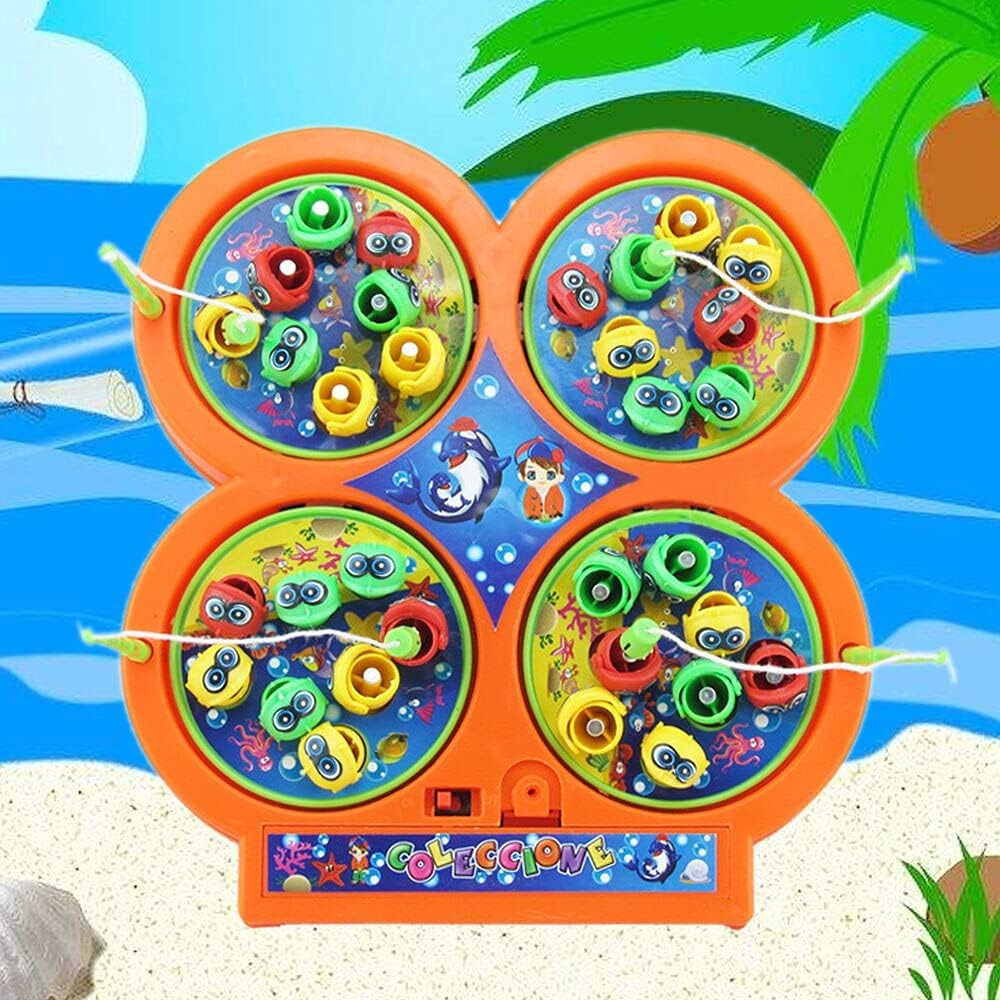 Musical Fishing Game Toy Set | Rotating Board with 32 Fish and 4 Fishing Poles | Safe and Durable, Multicolor | Perfect Gift for Toddlers and Kids