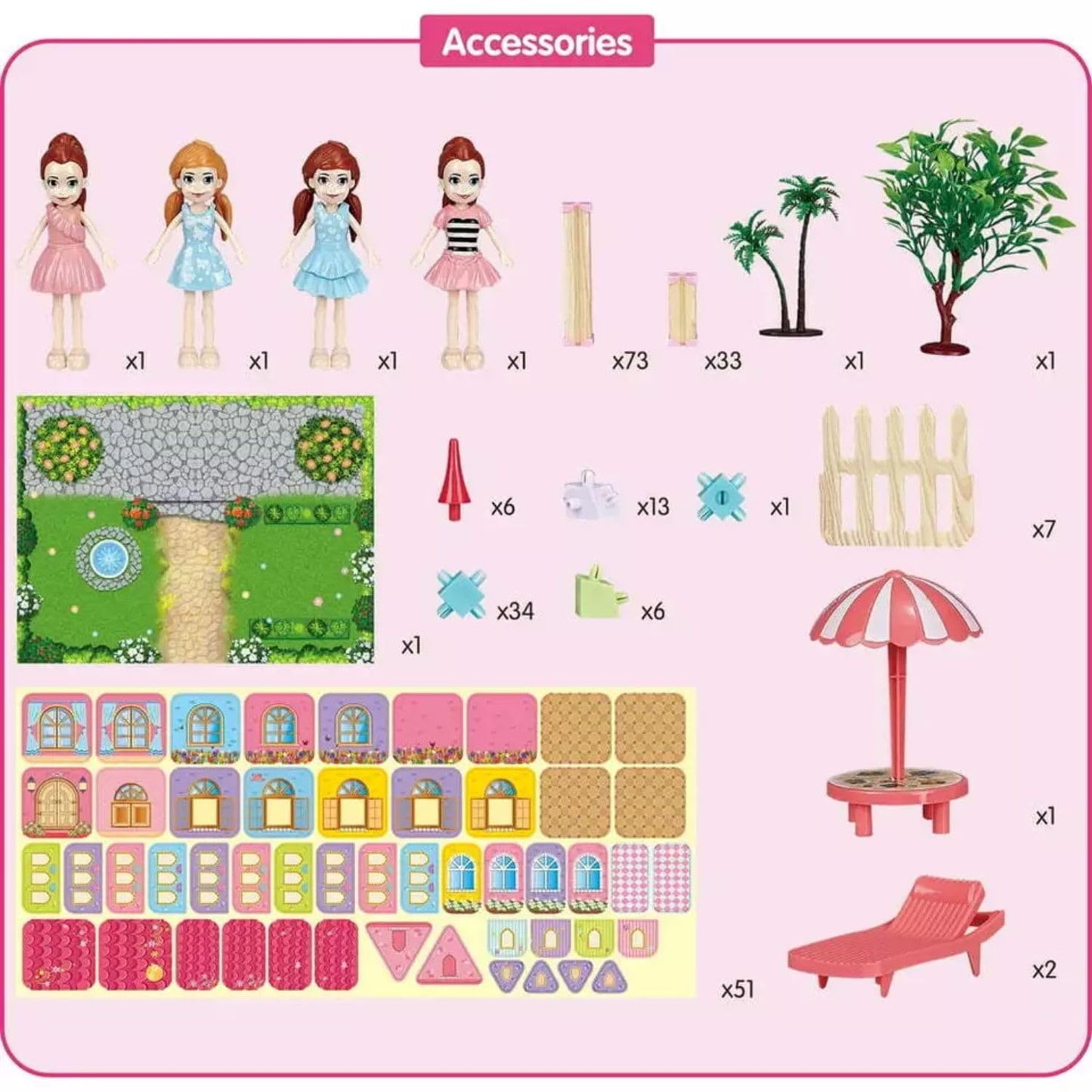 Dream House Playset for Girls, DIY Pretend Doll Mansion with Accessories - 234 Pcs Dream House Building Blocks Kit, Dream Castle for 3+ Year Old Girls, Kids, Childrens (Multicolor)