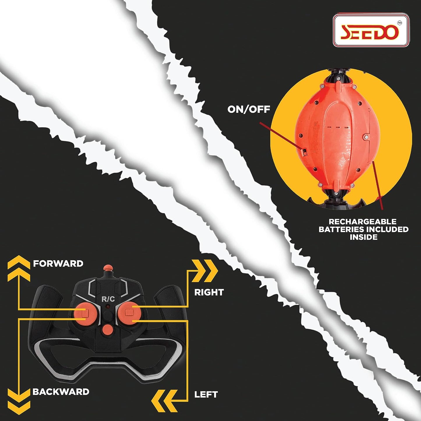 SEEDO Remote Control Rechargeable Twisting Stunt Car 1:16 Scale 360 Degree Double Sided Rotation 2.4 GHz All Terrain RC Vehicle Toy with Multi Line Technology for Kids