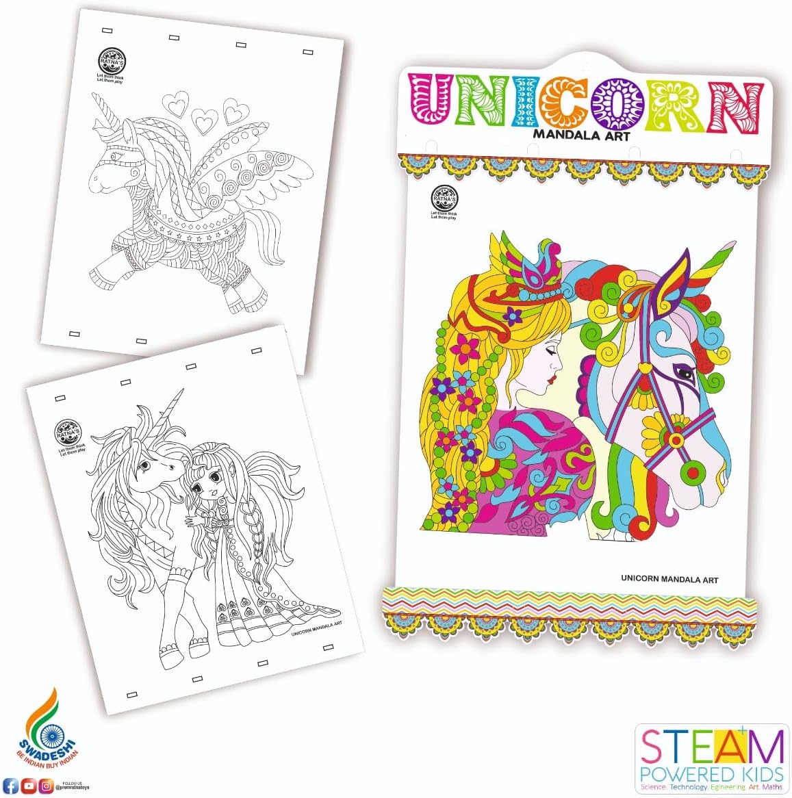 RATNA'S Mandala Art Unicorn Colouring Kit - 20 Sheets with 12 Sketch Pens