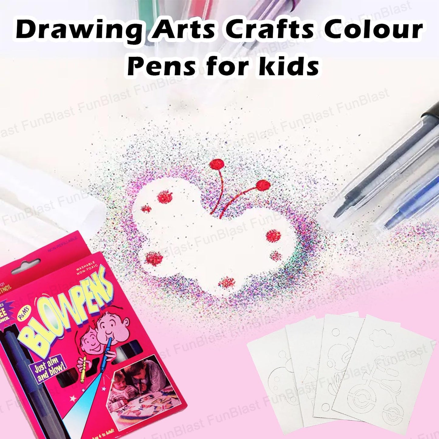 Blow Pens - Magical Coloring Spray Blow Pens for Kids Children, Pack of 6 Pcs Spray Blow Marker Sketch Pen for Kids, Fun Drawing Arts Crafts Colour Pens for Return Gifts