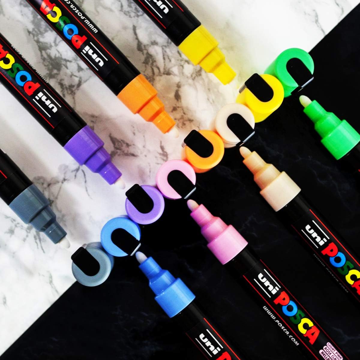 Posca uni-ball 5M 1.8-2.5 mm Bullet Shaped Paint Marker Pen | Reversible & Washable Tips | For Rocks Painting, Fabric, Wood, Canvas, Ceramic, Scrapbooking, DIY Crafts | 8 Shades, Pack of 8
