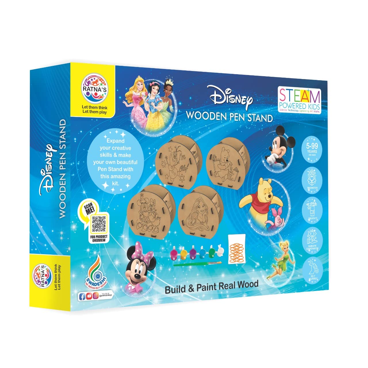 Ratna's Disney Wooden Pen Stand | Attractive DIY Paint Kit for Kids