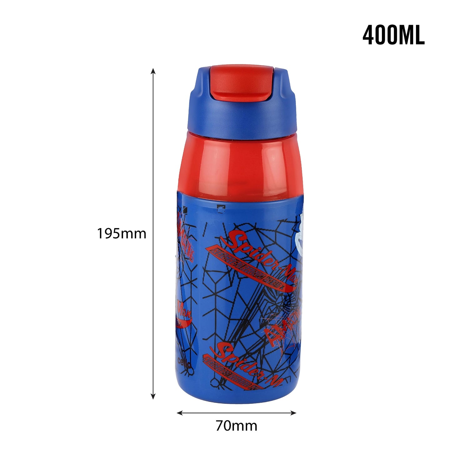CELLO Puro Steel-X Hydra Kid 400 Water Bottle | PU Insulation | School Bottle | Picnic Bottle | Cold Insulation | Leak Proof | Kids Bottle | Easy to Carry | Spiderman Print | 400ml | Blue