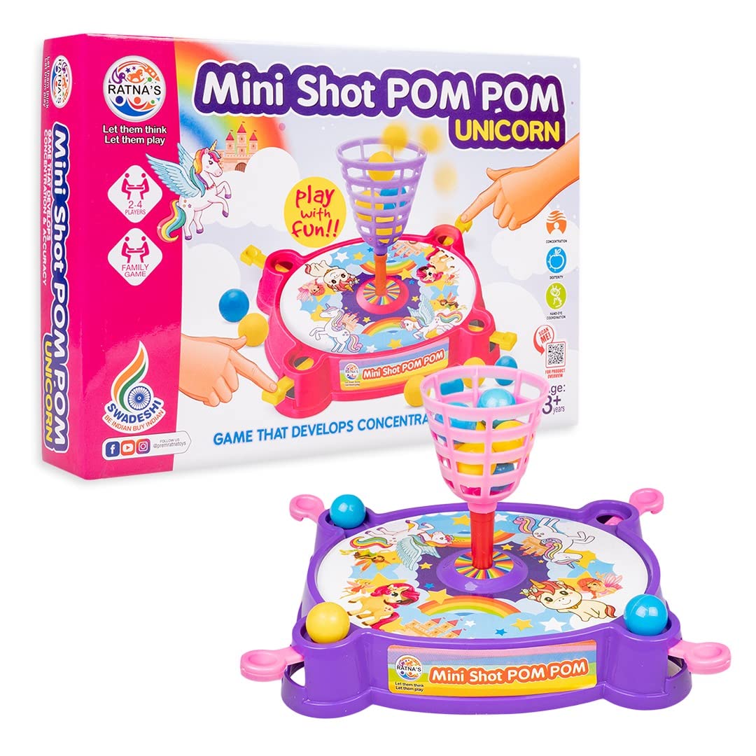 Ratna's Mini Shot Pom Pom Unicorn Printed Basket Ball Family Board Action Game to Play with Fun