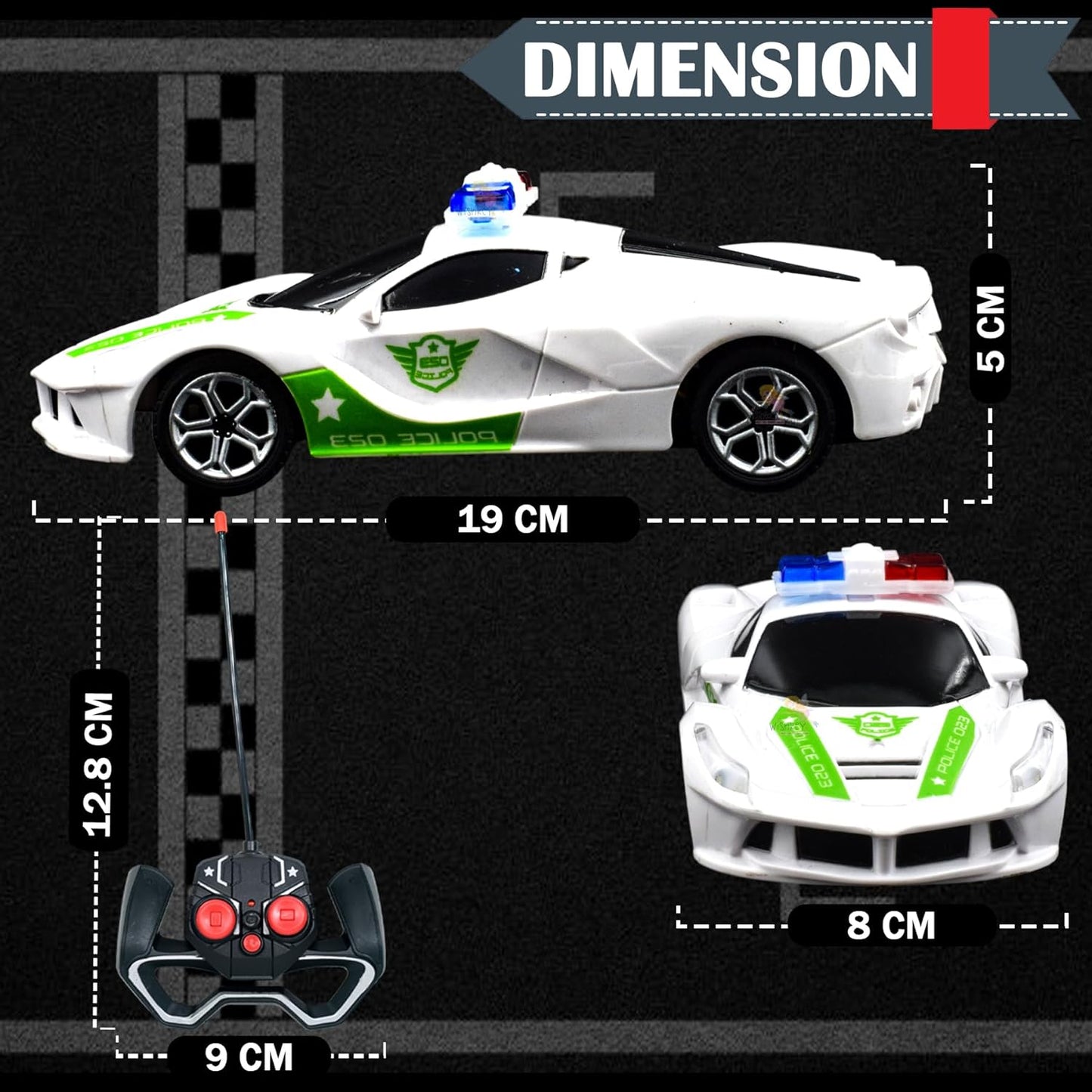 SEEDO Remote Control Police Car, 4 Wheel Drive, Strong Rubber Tyres, Classy Look, No Sharp Edges, for Kids, Featuring Anti-Skid Wheel Rubber Grip