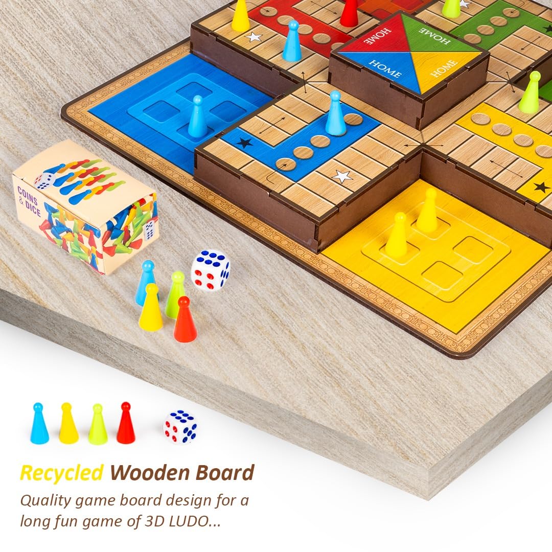 Toysbox 3D Ludo MDF Wooden Board Game Toy Play Family Fun with for Kids and Adults