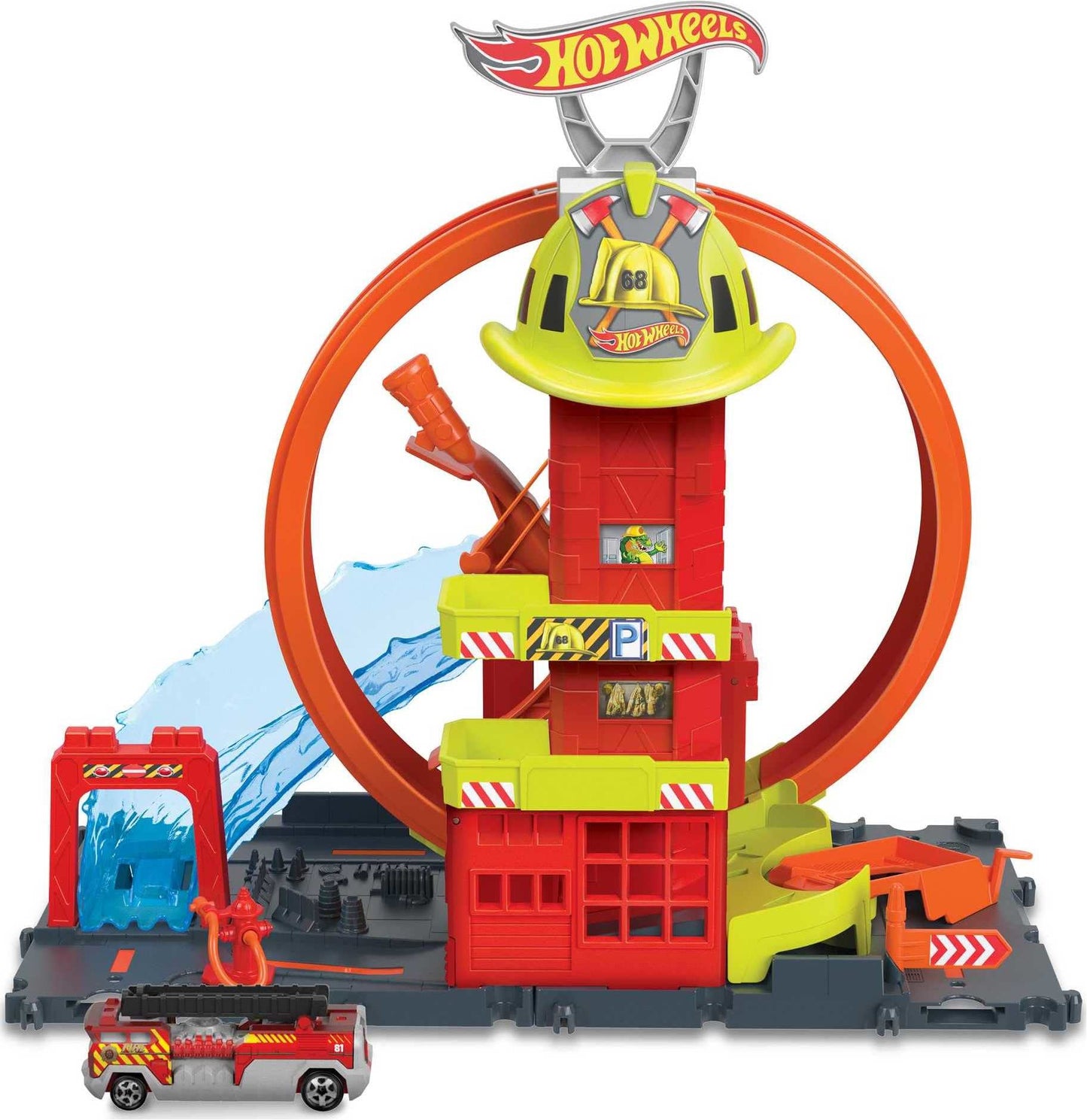 Hot Wheels City Super Loop Fire Station Playset, Track Set With 1 Toy Car