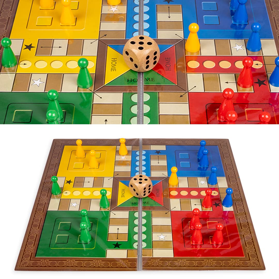 Toysbox Grand Ludo and Snakes & Ladders Board Game with Jumbo Size Wooden Dice to Play