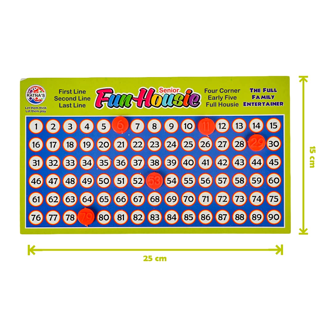 Ratna's Plastic Family Game Fun Housie Small with 120 Tickets Board Game, Multicolour, Fixing Checking Board, 90 Coins, and Tickets