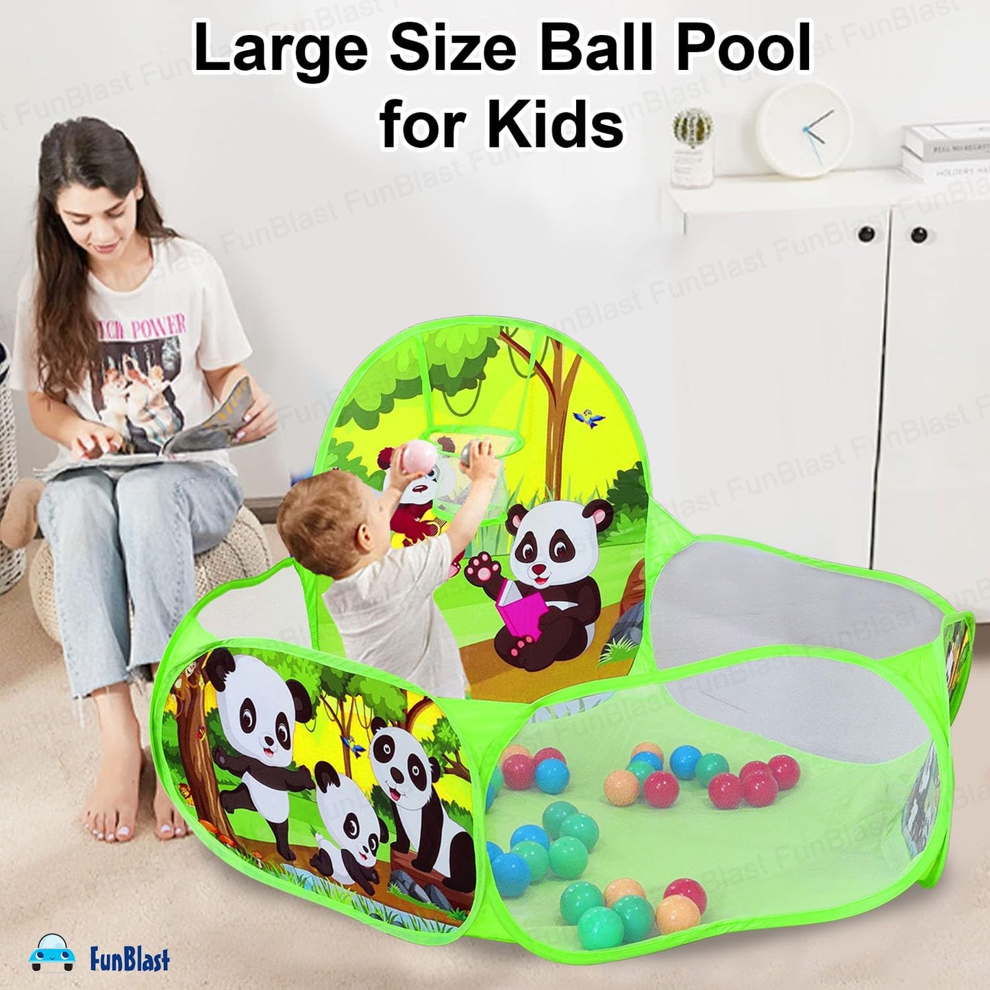 Large Size Ball Pool for Kids, Foldable Square Zoo Ball Pool Play Tent Kids Playground Tent House with 50 Balls – Ball Pool Game for 2-5 Years Old Kids, Boys, Girls (Panda Ball Pool)