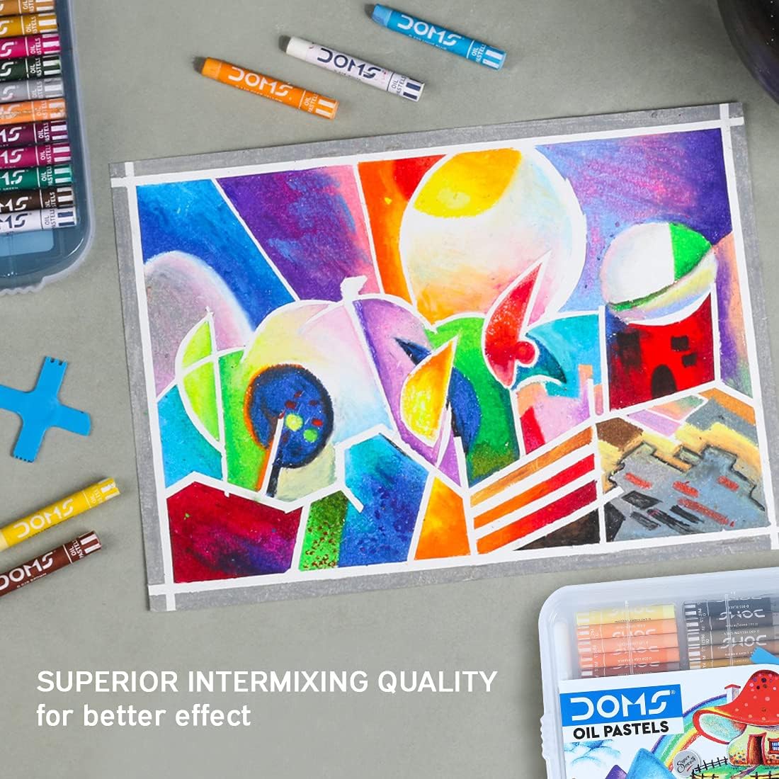 Doms 50 Shades Oil Pastel With Case|Smooth Color Intermixing For Better Effect|Bright&Intense Colors|Free Scrapping Tool|Non-Toxic&Safe For Childrens