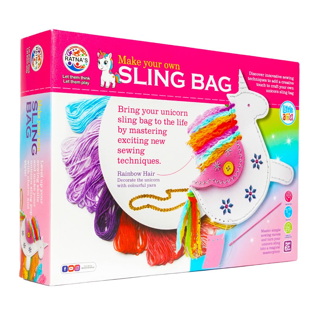 Ratna's Make Your Own Unicorn Sling Bag DIY Kit, Fun Mess Free Sewing Art and Craft Kit for Kids Ages 6+